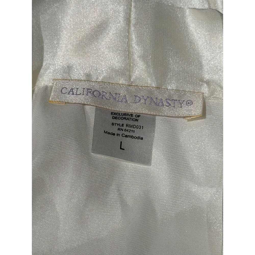 Vintage California Dynasty Ivory Satin Robe L Sequin Ruffle RMD031 No Sash - Picture 9 of 10